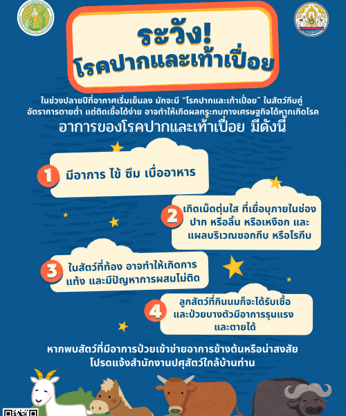 ระวัง โรคและปากเท้าเปื่อย